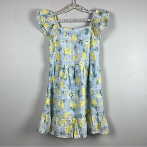 NWT Draper James Blue Yellow Lemon Print Flutter Sleeves Dress Size 5 Preppy